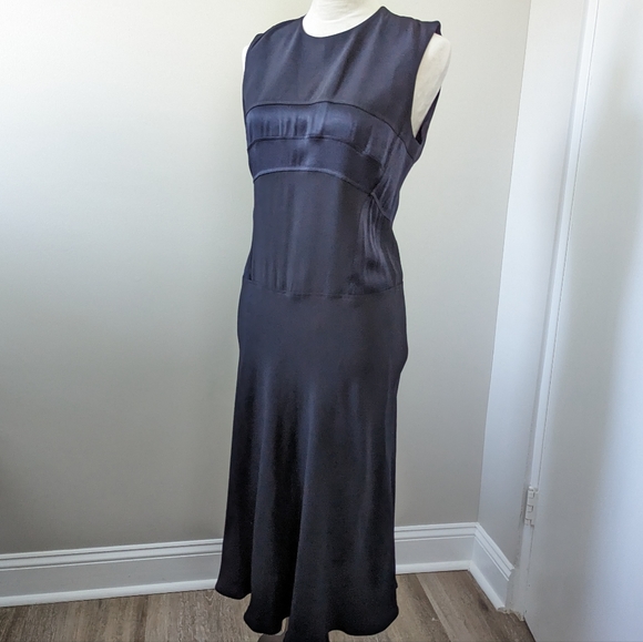 JOSEPH Navy Satin Crepe Midi Dress - Picture 2 of 14